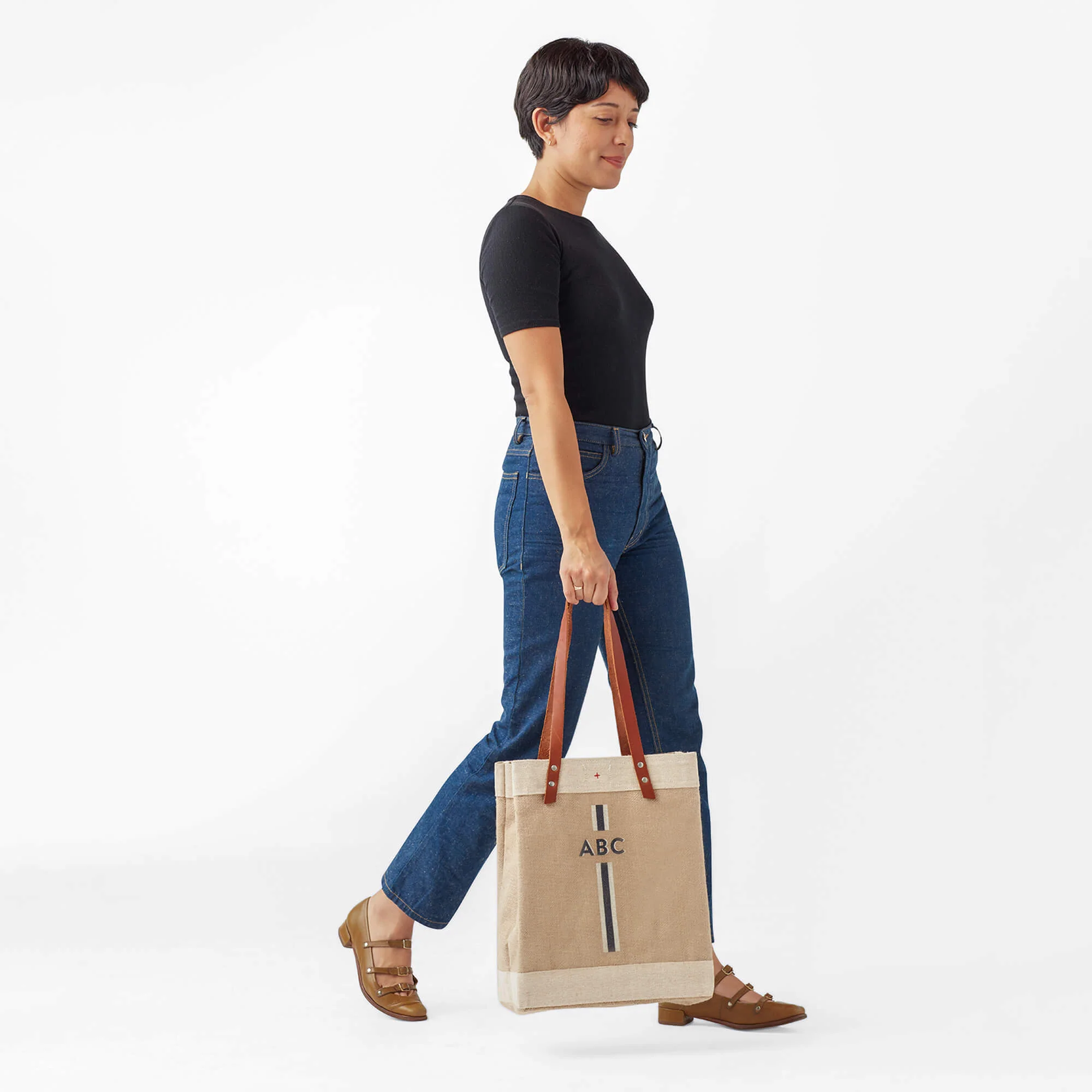 Market Tote in Natural with Black Monogram - Image 10