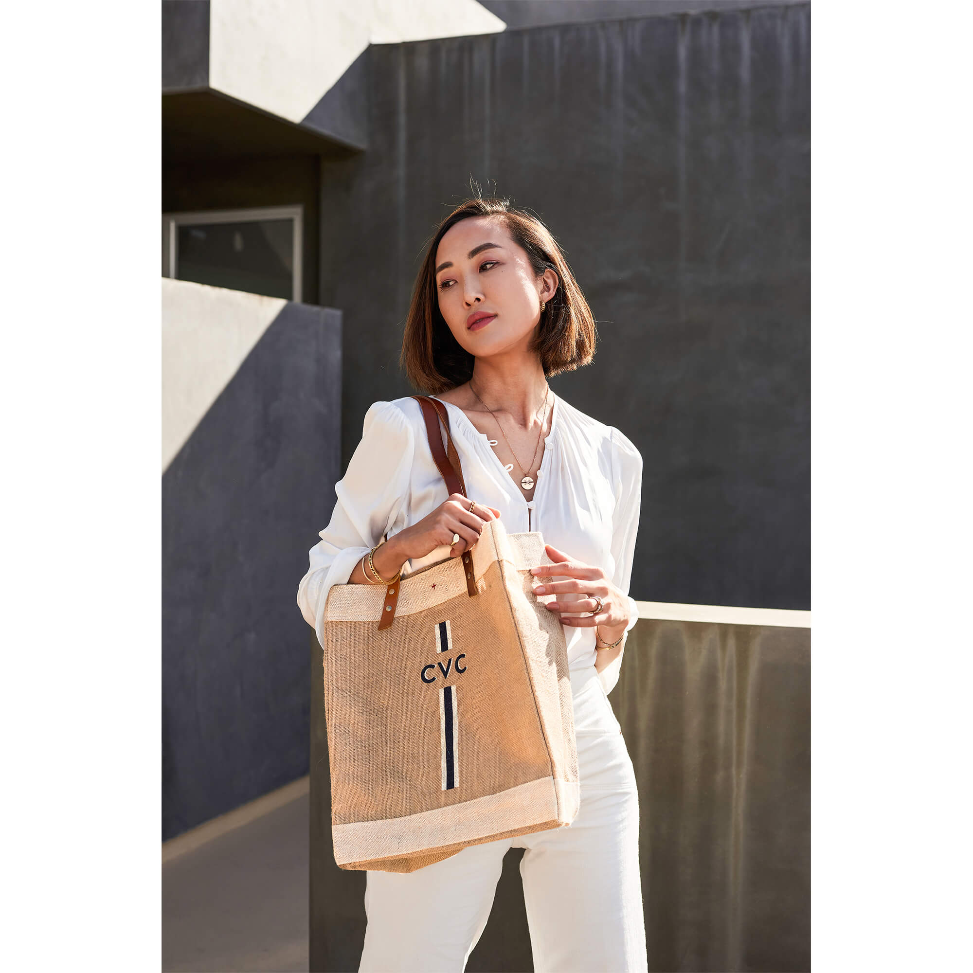 Market Tote in Natural with Black Monogram - Image 11