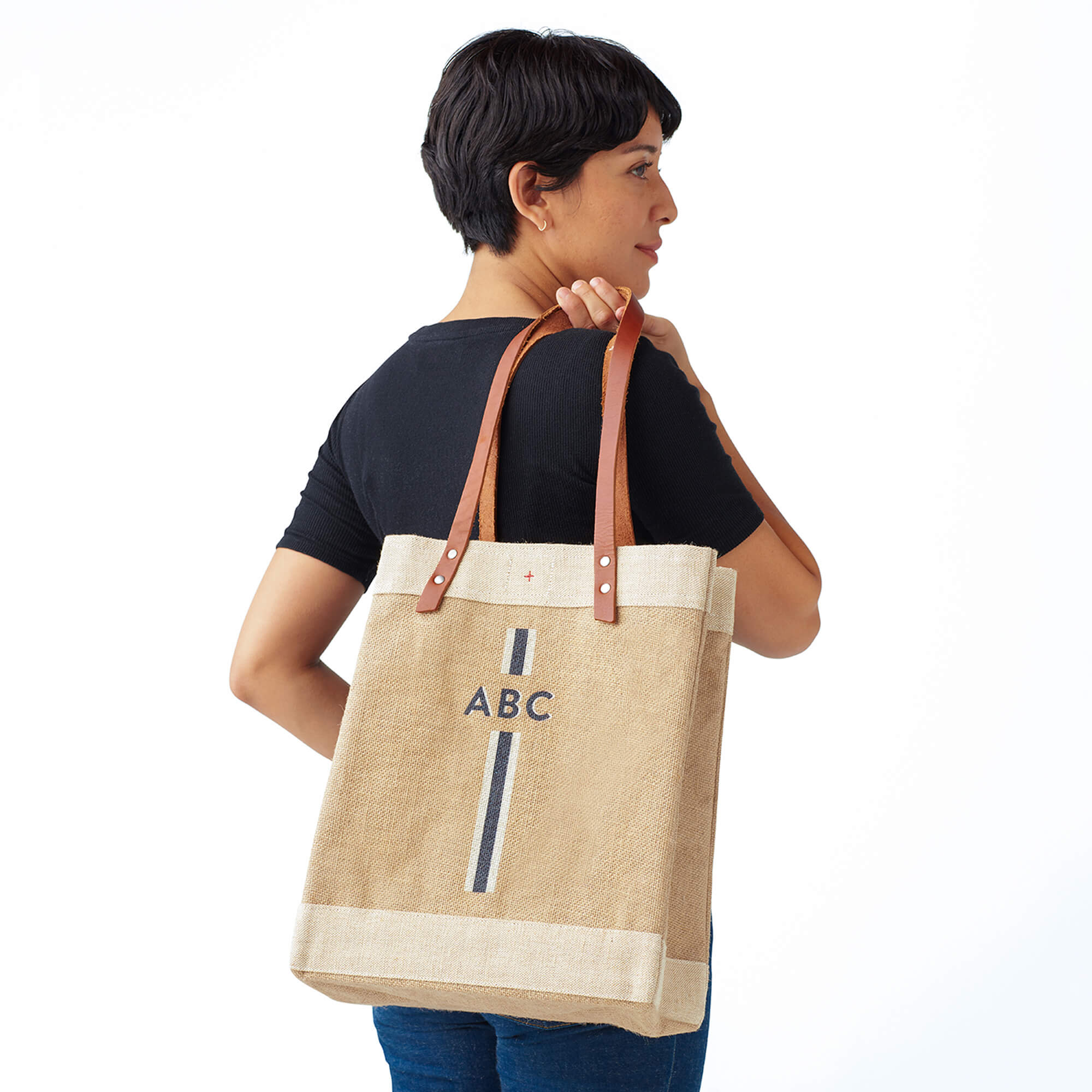 Market Tote in Natural with Black Monogram - Image 12