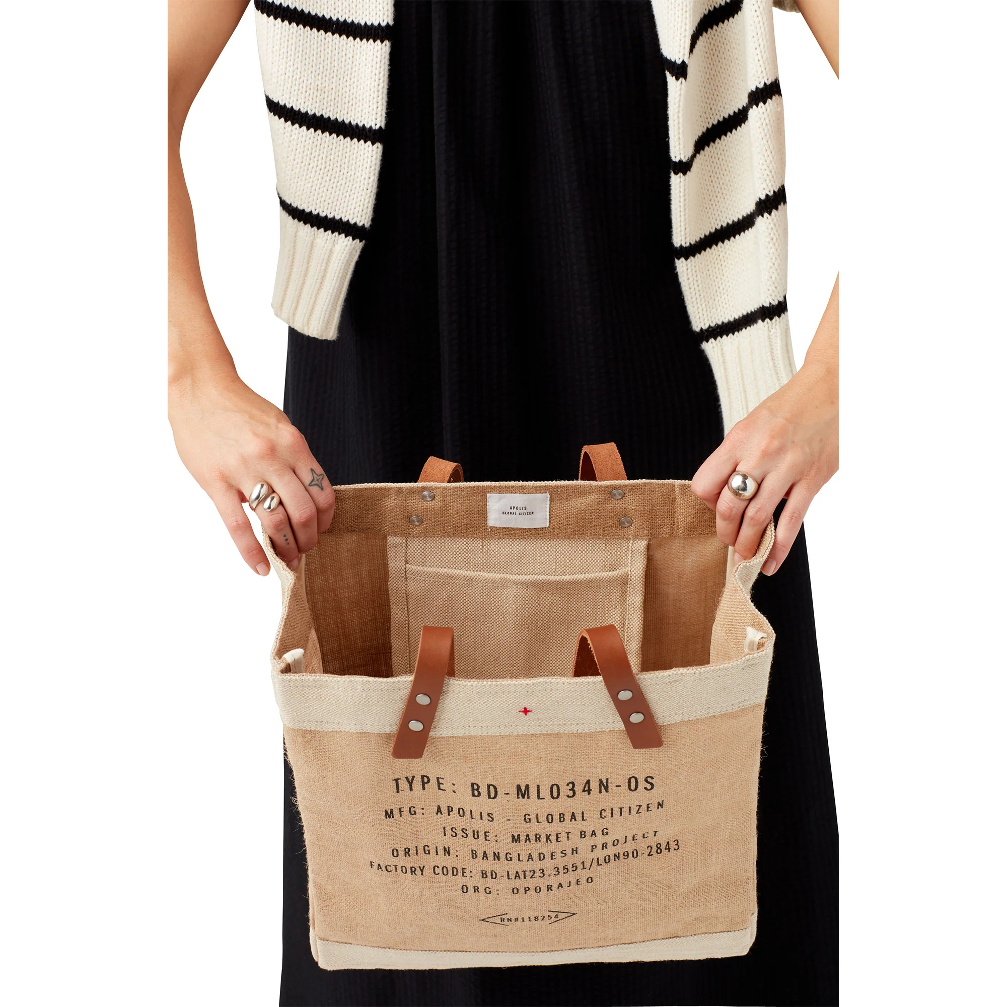 Market Tote in Natural with Black Monogram - Image 4