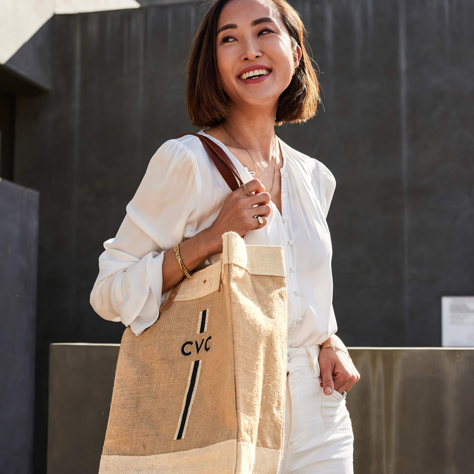 Market Tote in Natural with Black Monogram - Image 5