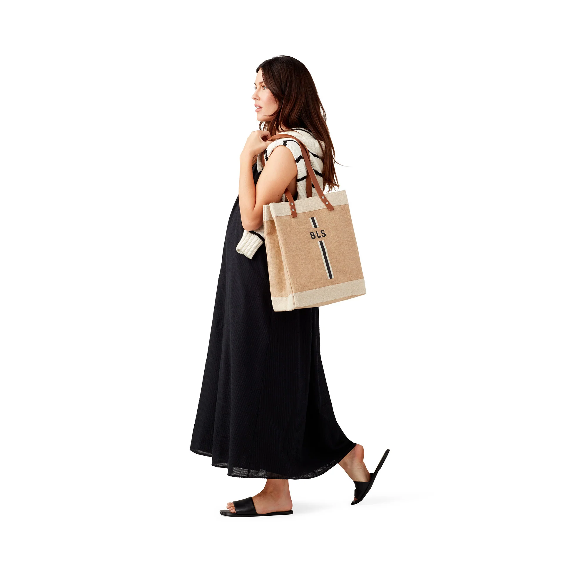 Market Tote in Natural with Black Monogram - Image 6