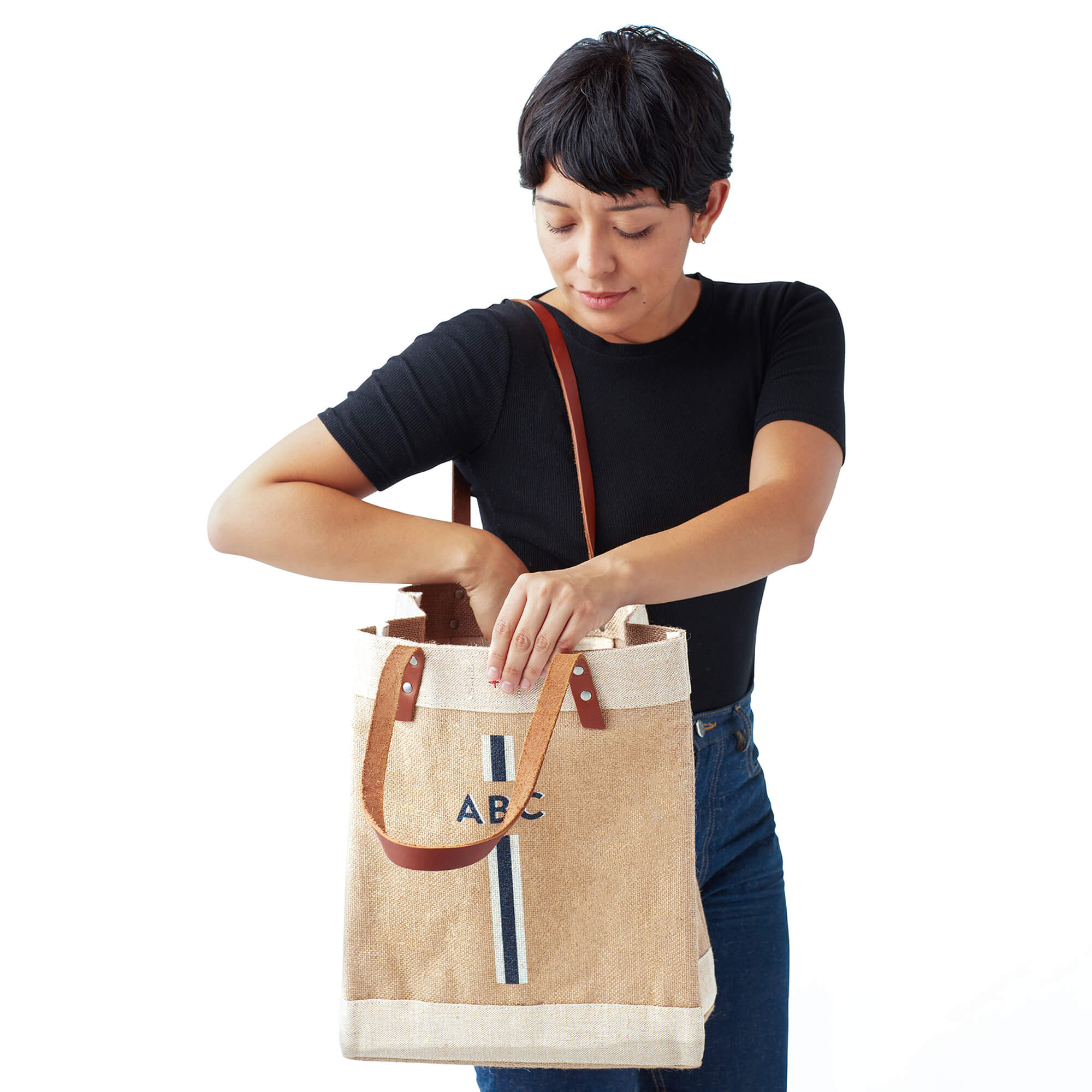 Market Tote in Natural with Black Monogram - Image 7