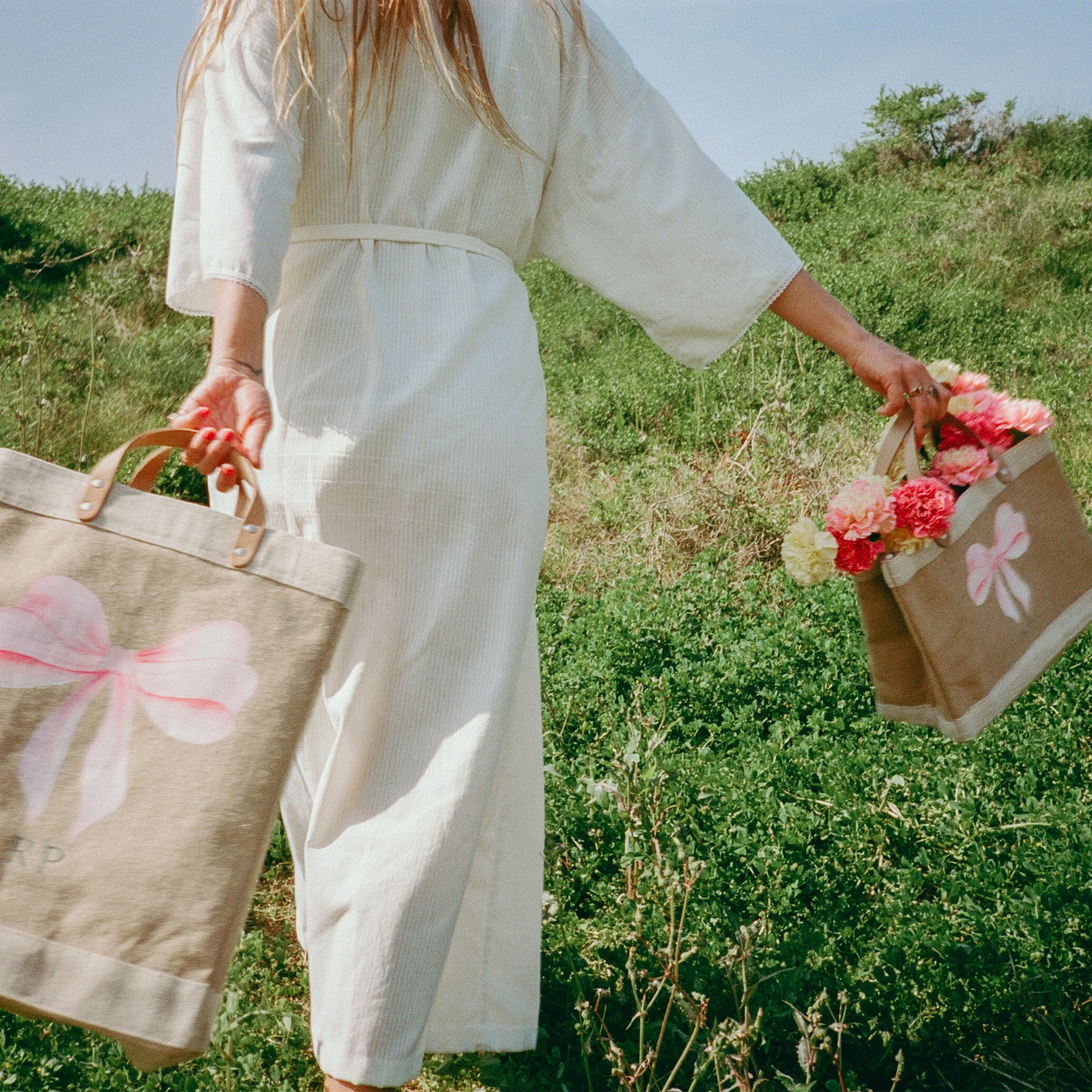 Market Tote in Natural with Powder Blue Bow by Amy Logsdon - Image 4