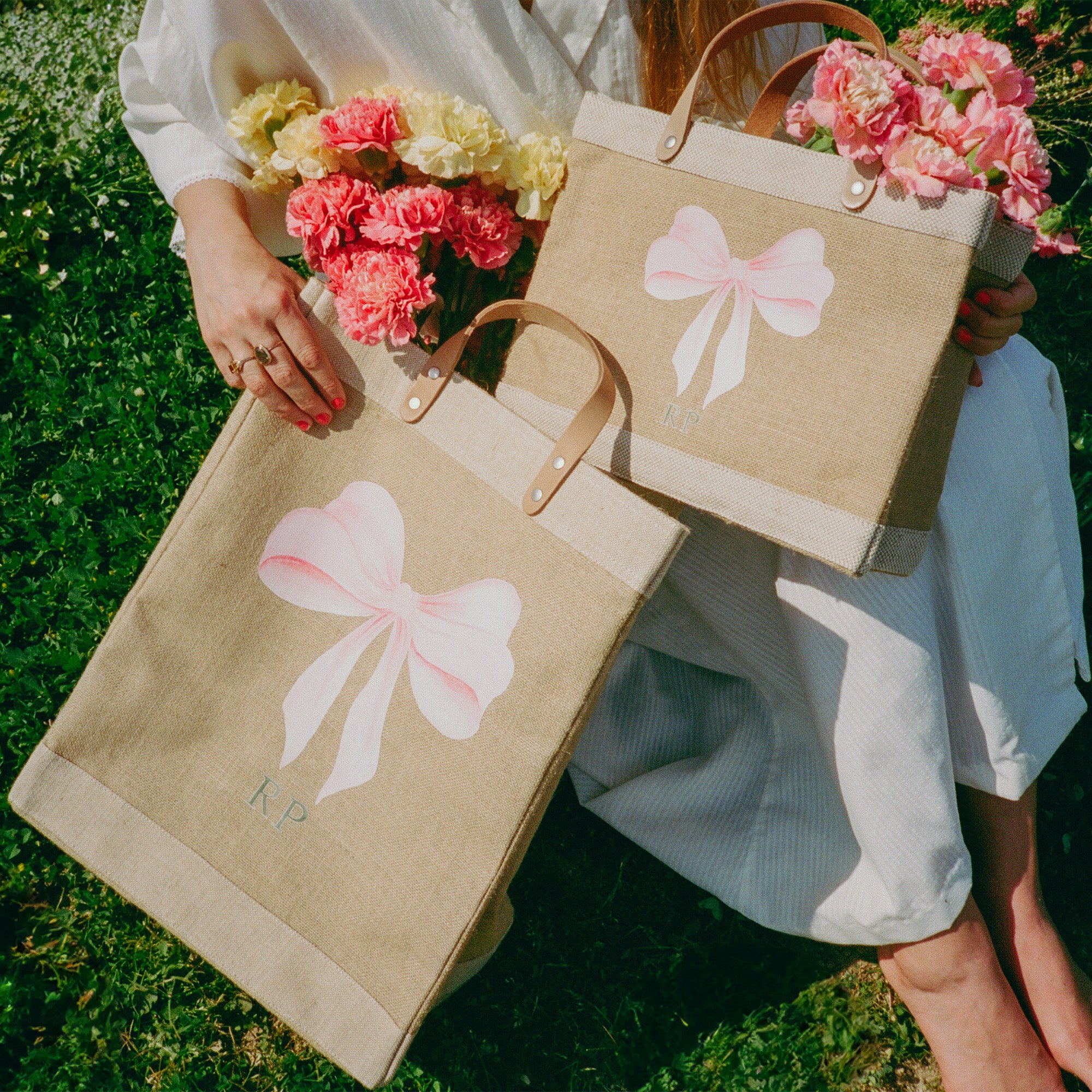 Market Tote in Natural with Powder Blue Bow by Amy Logsdon - Image 5