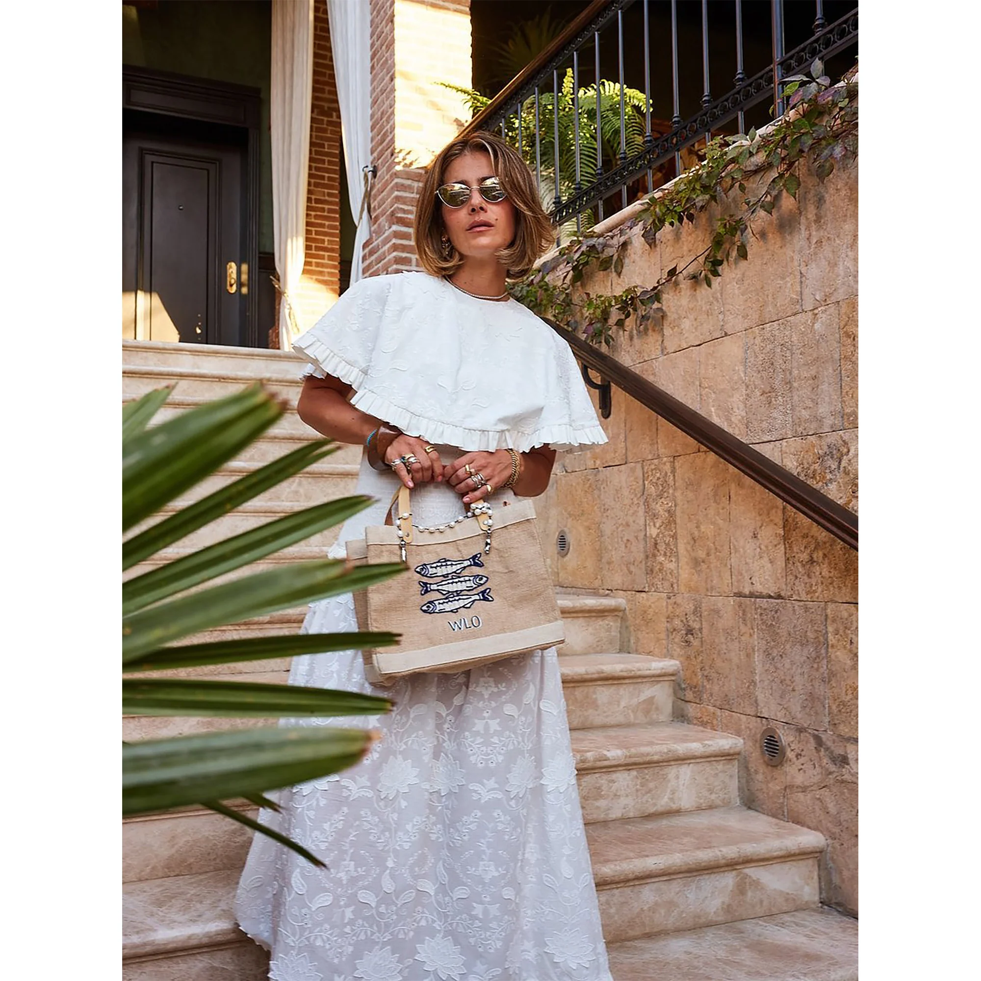 Petite Market Bag with Beaded Sardines - Image 5